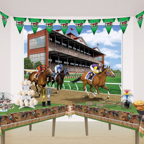 Club Pack of 12 Green and White Horse-Racing Derby Pennant Banners 12' - IMAGE 1