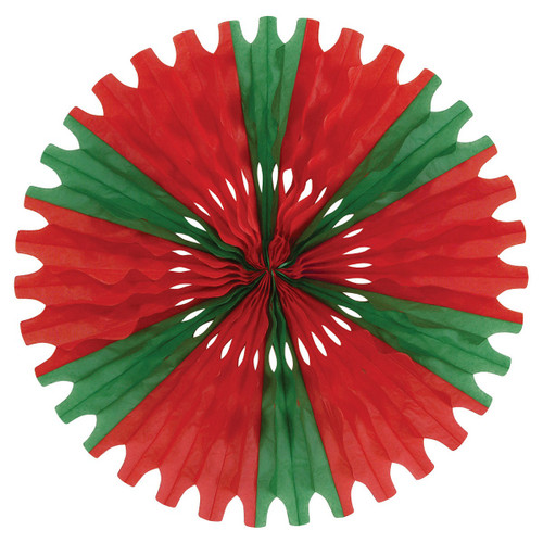 Club Pack of 12 Red and Green Tissue Fan Hanging Decorations 25" - IMAGE 1