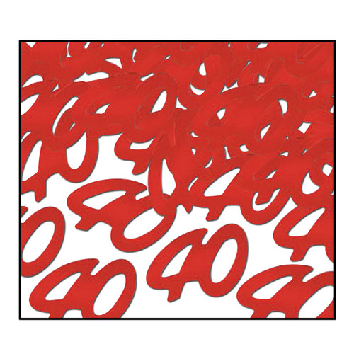 Club Pack of 12 Red Fanci-Fetti "40" Celebration Confetti Bags 0.5 oz. - IMAGE 1