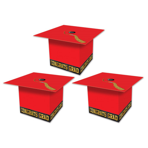 Graduation Cap Party Favor Boxes - 3.25" - Red - Pack of 36 - IMAGE 1