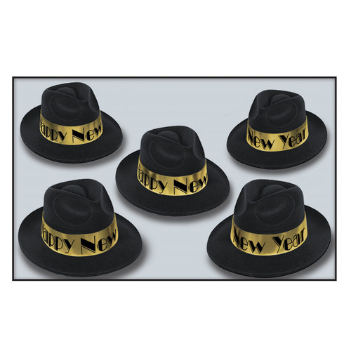 Happy New Year Swing Fedora Party Hats - Black and Gold - Pack of 25 - IMAGE 1