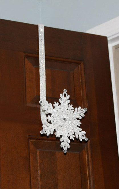 17" Sparkling White Glittering Jeweled Snowflake Over-the-Door Christmas Wreath Hanger - IMAGE 1