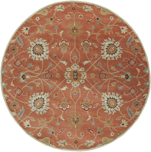 8' Caramel Brown and Cream White Hand Tufted Wool Round Area Throw Rug - IMAGE 1