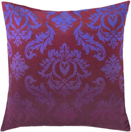 18" Maroon and Blue Contemporary Floral Square Throw Pillow - IMAGE 1