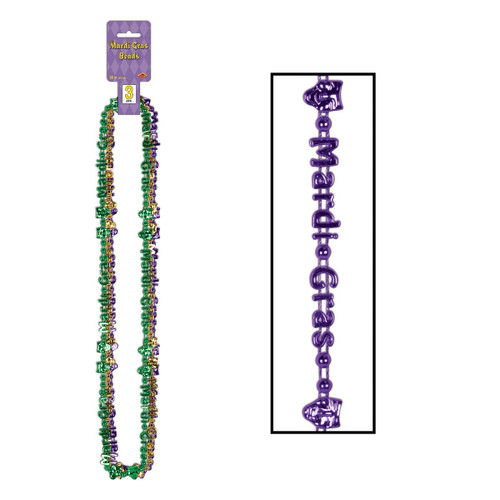 Club Pack of 36 Green and Purple Mardi Gras Masks Beaded Necklaces 33" - IMAGE 1