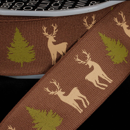 Brown Tree and Stag Contemporary Wired Craft Ribbon 1.5" x 27 Yards - IMAGE 1