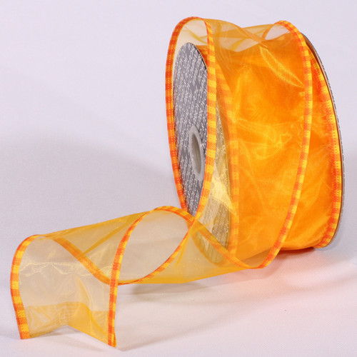 Sheer Yellow and Orange Summer Checked Edge Wired Craft Ribbon 2.5" x 40 Yards - IMAGE 1