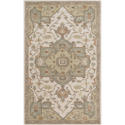 6' x 9' Elegant Caesar Champagne Beige and Sage Green Hand Tufted Wool Area Throw Rug - IMAGE 1