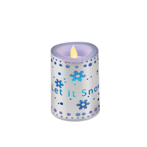 4" Silver Colored  "Let it Snow" Flameless Candle with Flickering LED Lights - IMAGE 1