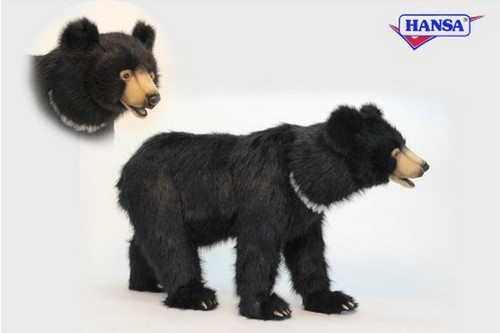 41" Black and Beige Hand Crafted Realistic Stuffed Bear Stool - IMAGE 1