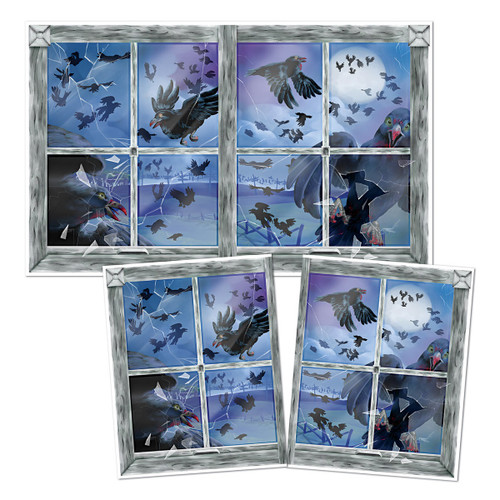 Pack of 6 Blue and Gray Bird Attack Insta-View Halloween Wall Decors 64" - IMAGE 1