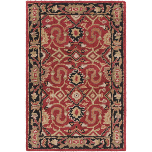 2' x 3' Burgundy Red and Black Hand Tufted Wool Area Throw Rug - IMAGE 1