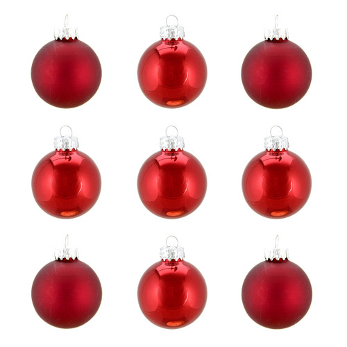 9ct Shiny and Matte Traditional Red Glass Ball Christmas Ornaments 2" (50mm) - IMAGE 1