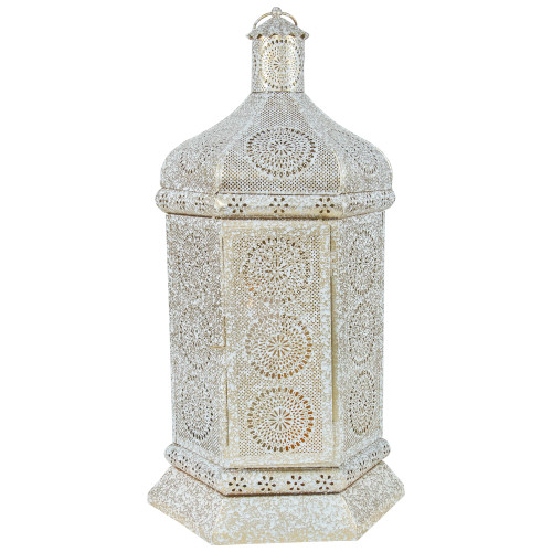 Moroccan Style Pillar Candle Lantern - 21.5" - White and Gold - IMAGE 1