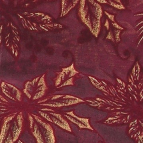 Sheer Bordeaux Red and Gold Flocked Poinsettia Wired Craft Ribbon 4" x 20 Yards - IMAGE 1