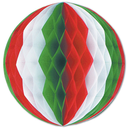 Pack of 12 Red, White and Green Honeycomb Hanging Tissue Ball Decorations 19" - IMAGE 1
