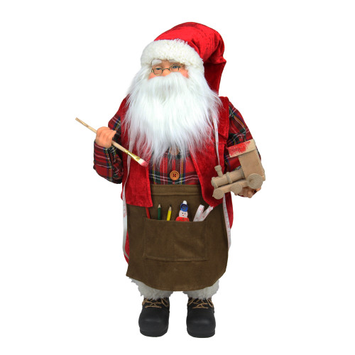 24" Red and White Animated Santa Claus Painting a Toy Train Christmas Figurine - IMAGE 1