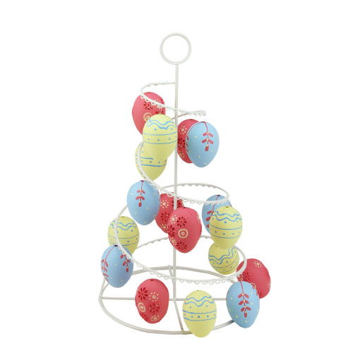 14.25" White and Pink Floral Cut Out Easter Egg Tree Tabletop Decor - IMAGE 1