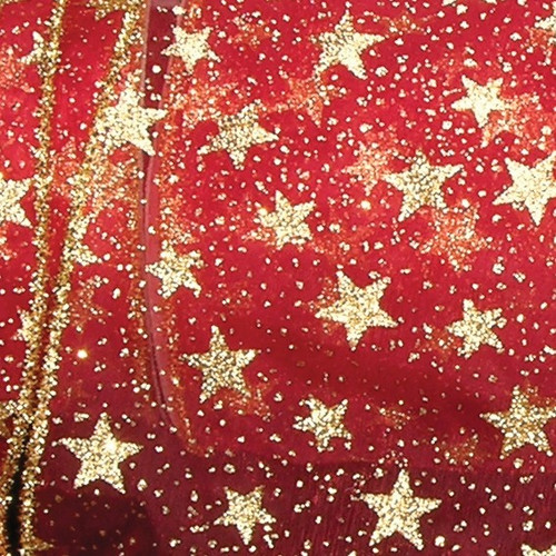 Sheer Metallic Red and Gold Glitter Stars Wired Craft Ribbon 3" x 20 Yards - IMAGE 1