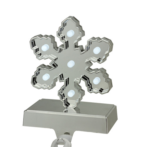 7" Battery Operated LED Lighted Silver Snowflake Christmas Stocking Holder - IMAGE 1