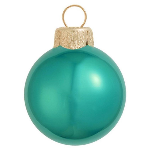 Petite Pearl Finish Glass Christmas Ball Ornaments - 1.25" (30mm) - Turquoise Green - 40ct - IMAGE 1