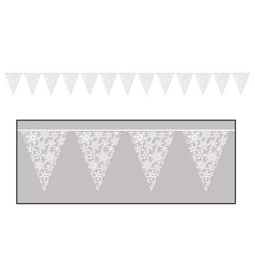 Snowflake Pennant Party Banners - 12' - White and Clear - Pack of 12 - IMAGE 1