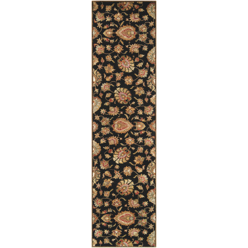 2.5' x 8' Black and Brown Contemporary Hand Tufted Floral Rectangular Wool Area Throw Rug Runner - IMAGE 1