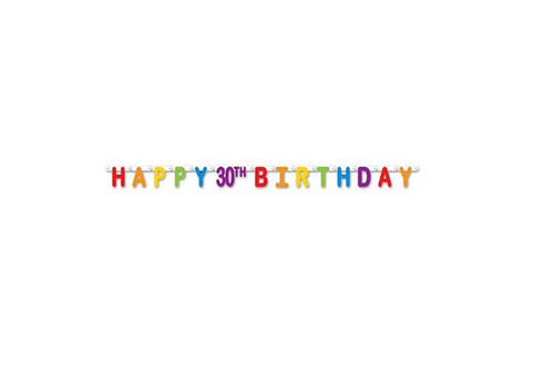 Pack of 12 Colorful Jointed Happy 30th Birthday Banner Hanging Party Decorations 66" - IMAGE 1