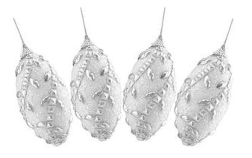 4ct White Rhinestone and Beaded Shatterproof Glittered Christmas Finial Ornaments 4.5" - IMAGE 1