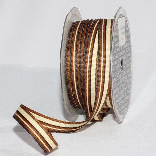Brown and Ivory French Striped Craft Ribbon 0.5" x 132 Yards - IMAGE 1