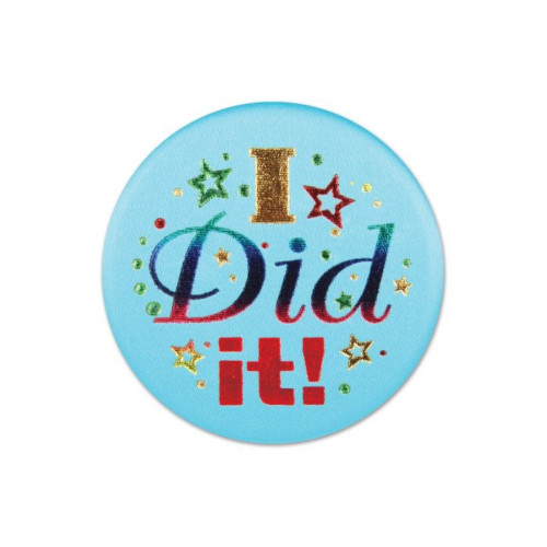 I Did It Satin Button Party Favors - 2"- Blue - Set of 6 - IMAGE 1