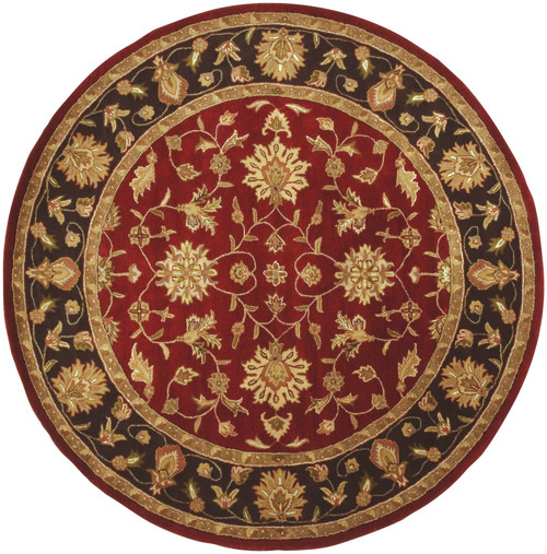 8' Salamanca Wine Maroon Red and Dark Olive Green Wool Round Area Throw Rug - IMAGE 1