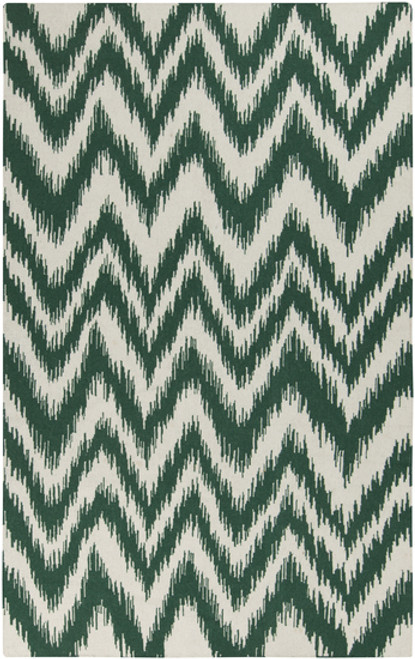 2' x 3' Chevron Green and Cream White Hand Woven Rectangular Wool Area Throw Rug - IMAGE 1