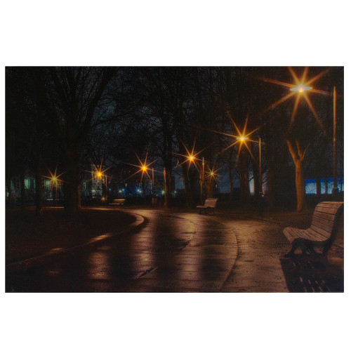 LED Lighted Nighttime City Park Scene Canvas Wall Art 23.75" - IMAGE 1