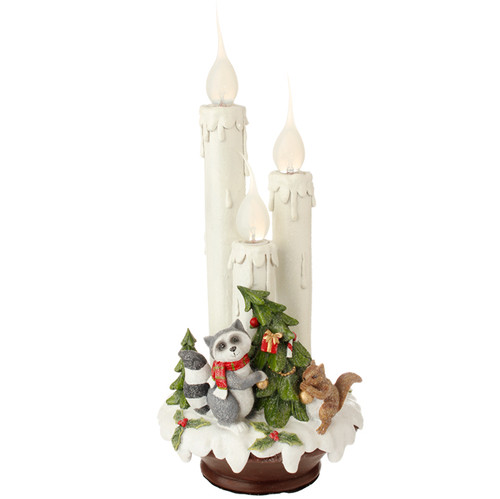 14" White and Green Wilderness Animals C7 Flame Tipped Christmas Candle Lamp - IMAGE 1