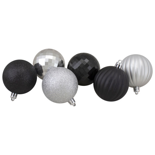 100ct Silver and Black Shatterproof 3-Finish Christmas Ball Ornaments 2.5" (60mm) - IMAGE 1