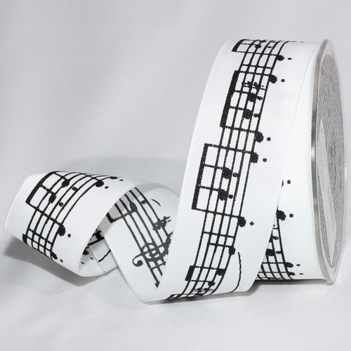 White Music Note Print Wired Craft Ribbon 1.5" x 44 Yards - IMAGE 1