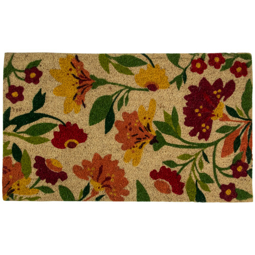 Natural Coir Autumn Floral and Foliage Door Mat 18" x 30" - Red, Orange, Yellow - IMAGE 1