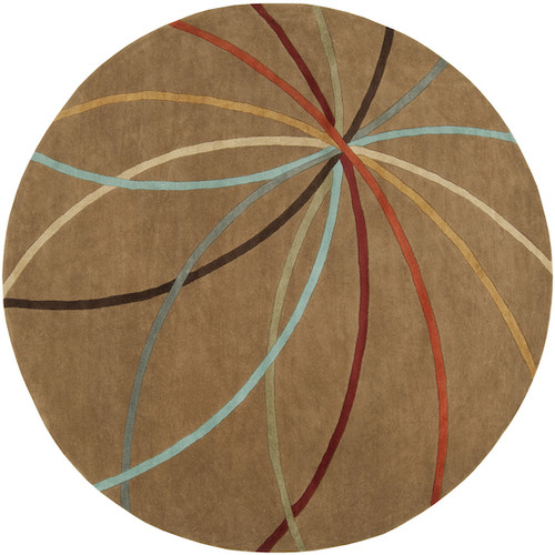 4' Brown and Red Contemporary Round Wool Area Throw Rug - IMAGE 1