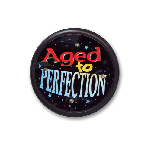 Birthday "Aged to Perfection" Blinking Button Party Favors - 2.5" - Black and Red - Set of 6 - IMAGE 1