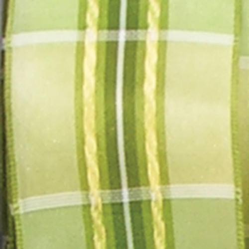 Lime Green and White Plaid Wired Craft Ribbon 1.5" x 27 Yards - IMAGE 1