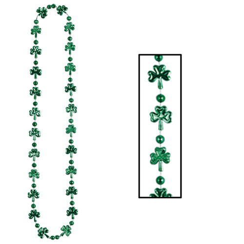 Club Pack of 12 Green Shamrock and Ball St. Patrick's Day Bead Necklaces 33" - IMAGE 1