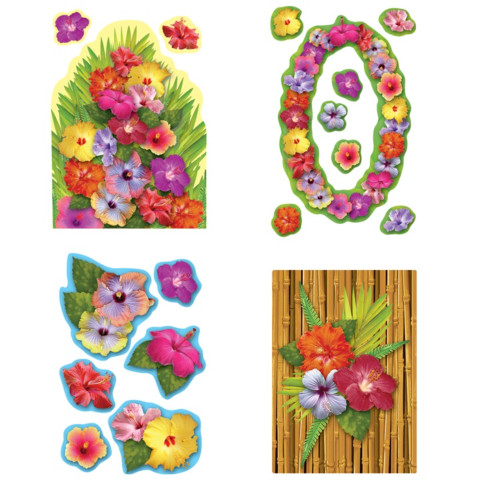 Luau Hibiscus Flower Cutout Party Wall Decorations - 16" - Multicolor -  Pack of 216 - IMAGE 1
