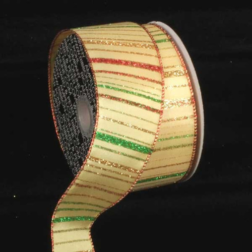 Gold and Red Glitter Striped Diagonal Wired Craft Ribbon 2.5" x 20 Yards - IMAGE 1