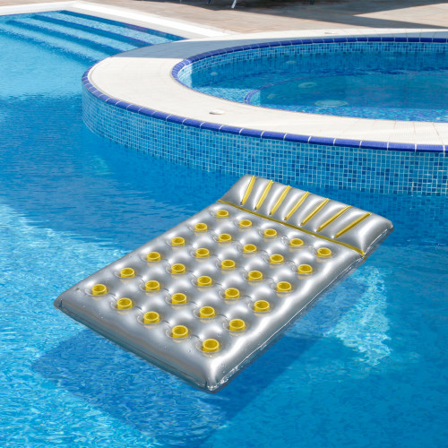 78" Inflatable Silver and Yellow Swimming Pool Double Mattress Float - IMAGE 1