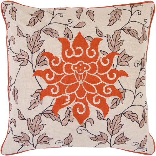 18" Rusty Orange and Beige Contemporary Square Throw Pillow - IMAGE 1