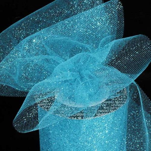 Topaz Blue Glitter Contemporary Tulle Craft Ribbon 3" x 220 Yards - IMAGE 1