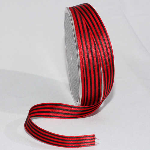 Red and Black Striped Satin Craft Ribbon 0.625" x 162 Yards - IMAGE 1