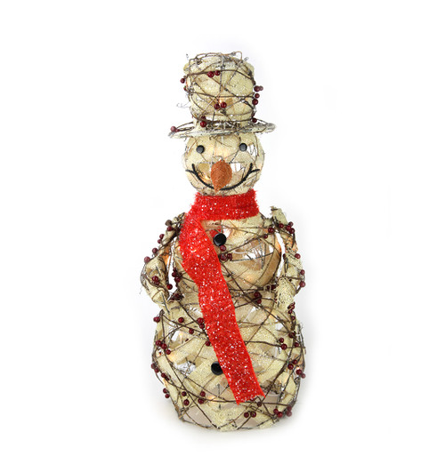 27.5" Red and Beige Standing Snowman with Berries Christmas Outdoor Decor - IMAGE 1