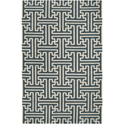 5' x 8' Winter White and Peacock Green Wool Area Throw Rug - IMAGE 1